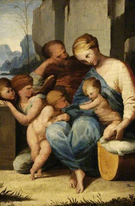 Wikioo.org - The Encyclopedia of Fine Arts - Painting, Artwork by Lubin Baugin - The Holy Family with the Infant Saint John the Baptist and Angels