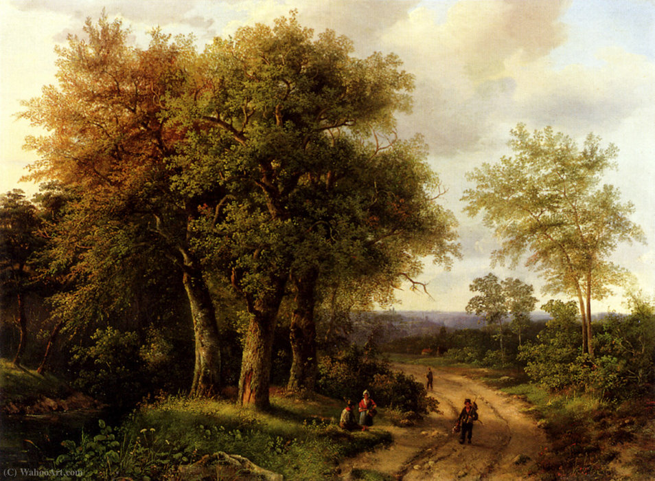 Wikioo.org - The Encyclopedia of Fine Arts - Painting, Artwork by Marianus Adrianus Koekkoek - Travellers resting on a wooded path