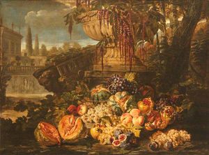Still Life of Fruit with an Urn in a Garden