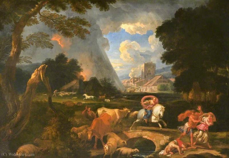 Wikioo.org - The Encyclopedia of Fine Arts - Painting, Artwork by Pieter The Younger Mulier - Landscape with Moses and Aaron Calling Down the Plague of Hail upon Egypt