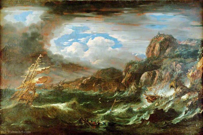 Wikioo.org - The Encyclopedia of Fine Arts - Painting, Artwork by Pieter The Younger Mulier - Night Storm at Sea with Dutch Ships Being Wrecked