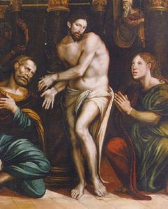Christ at the Column with Saints John the Evangelist and Peter