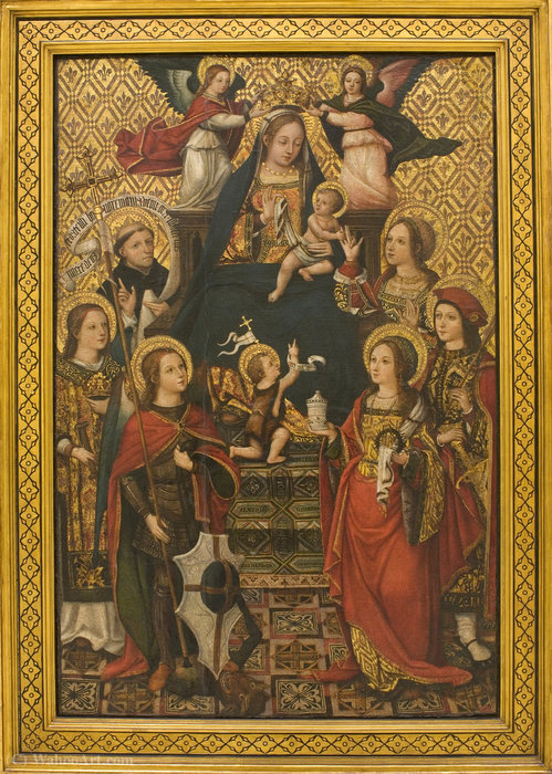 Wikioo.org - The Encyclopedia of Fine Arts - Painting, Artwork by Vicente Masip - Virgin and Child, Saints and Angels
