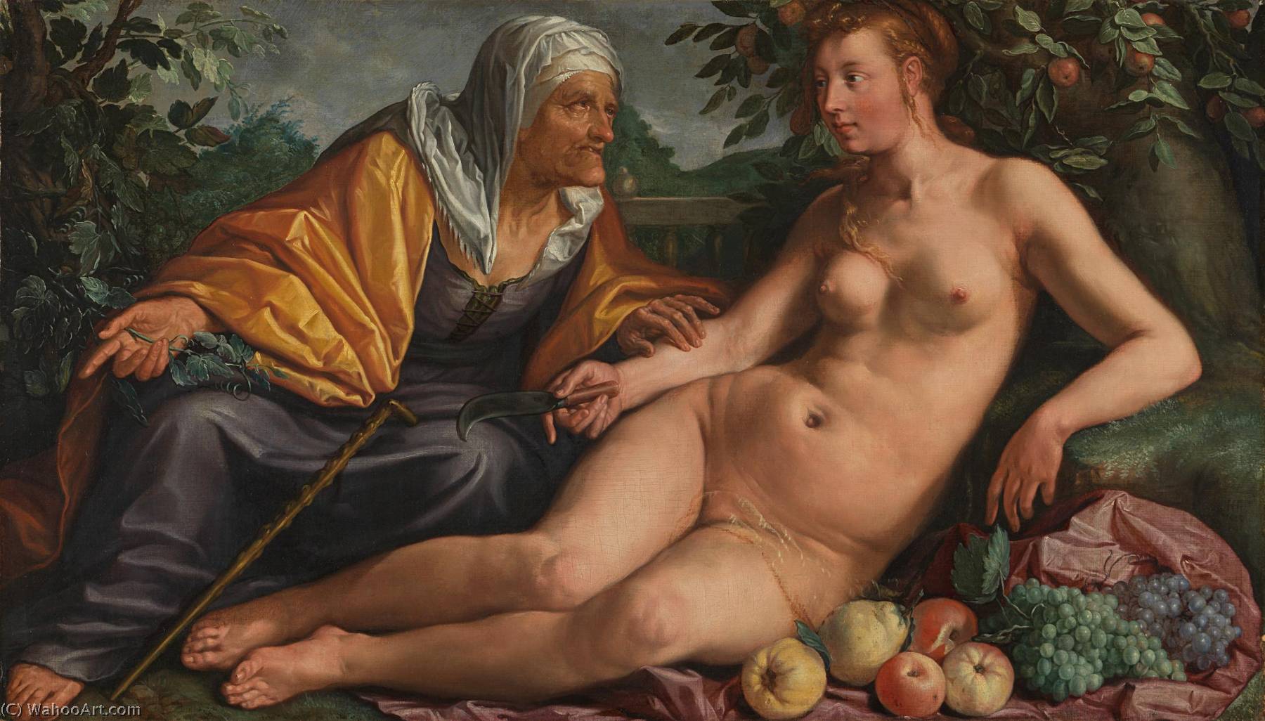 Wikioo.org - The Encyclopedia of Fine Arts - Painting, Artwork by Hendrik Goltzius - Vertumnus en Pomona