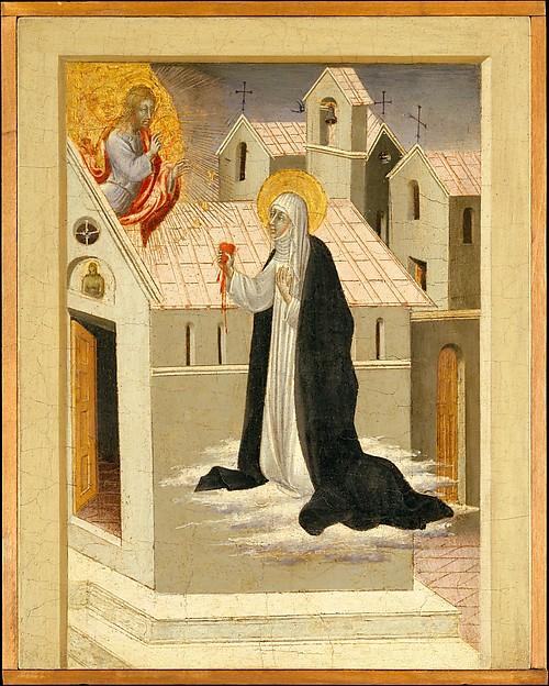 Wikioo.org - The Encyclopedia of Fine Arts - Painting, Artwork by Giovanni Di Paolo Di Grazia - Saint Catherine of Siena Exchanging Her Heart with Christ