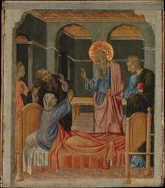 Wikioo.org - The Encyclopedia of Fine Arts - Painting, Artwork by Giovanni Di Paolo Di Grazia - Saint John the Evangelist Raises Drusiana