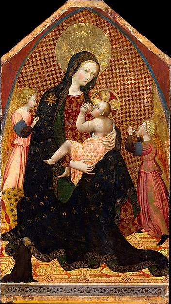 Wikioo.org - The Encyclopedia of Fine Arts - Painting, Artwork by Giovanni Di Paolo Di Grazia - Madonna and Child with Two Angels and a Donor