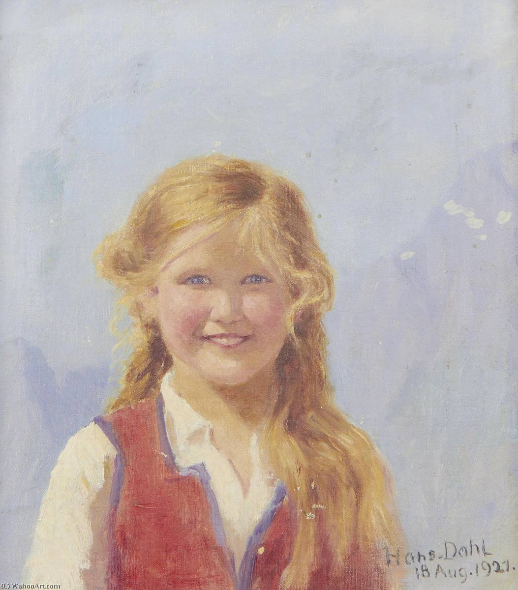 Wikioo.org - The Encyclopedia of Fine Arts - Painting, Artwork by Hans Andreas Dahl - Portrait of a young girl, believed to be Eline Wiese