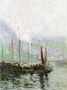 Misty Morning, Fishing Boats at Harbour