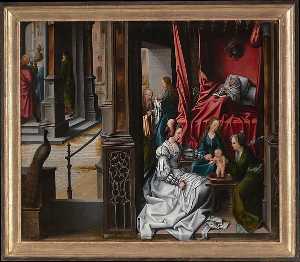 The Birth and Naming of Saint John the Baptist (reverse) Trompe l'oeil with Painting of The Man of Sorrows