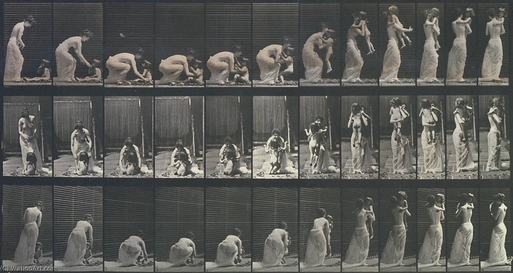 Wikioo.org - The Encyclopedia of Fine Arts - Painting, Artwork by Eadweard Muybridge - Woman Lifting and Carrying Child, from the book Animal Locomotion