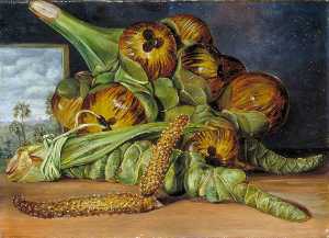 Marianne North - Flowers and Fruit of the Palmyra, and the Palm Seen through a Window, Java