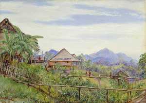 Houses and Bridges of the Malays at Sarawak, Borneo