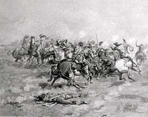 The Trappers Passed Through Them with Their Colts Revolvers, (painting)