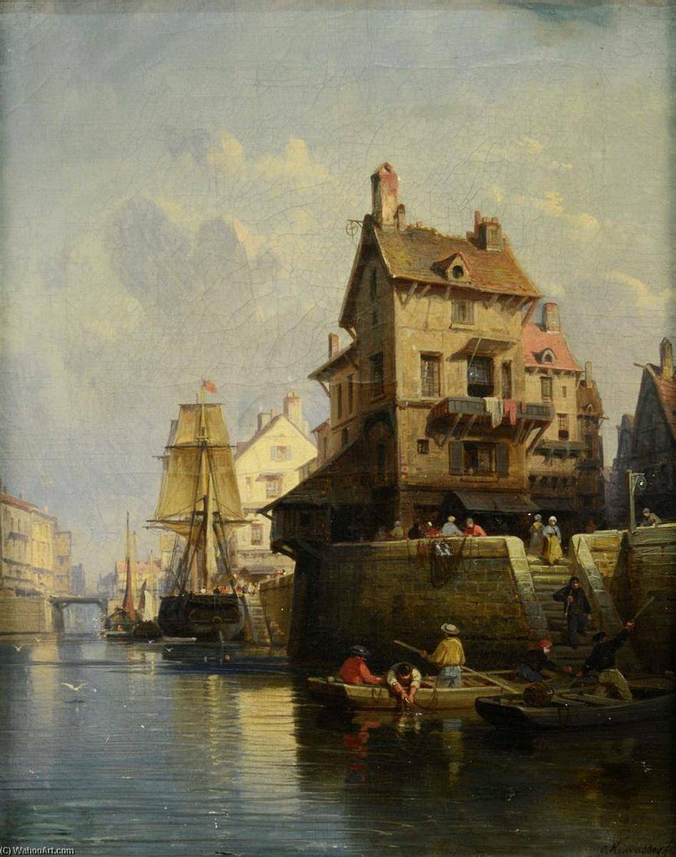 Wikioo.org - The Encyclopedia of Fine Arts - Painting, Artwork by Charles Euphrasie Kuwasseg - Dutch Port Scene