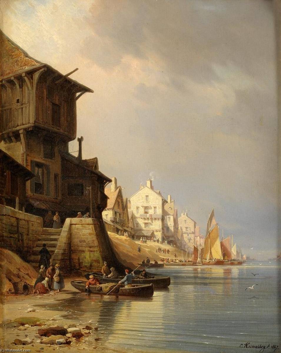 Wikioo.org - The Encyclopedia of Fine Arts - Painting, Artwork by Charles Euphrasie Kuwasseg - French port town