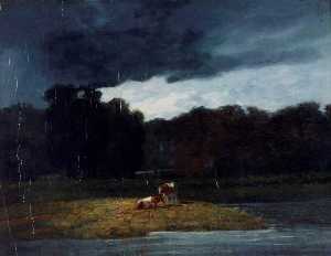 Augustus Wall Callcott - Landscape A Wood and Cattle under a Stormy Sky