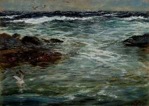 Charles Napier Hemy - Sea Study at Portscatho, Cornwall
