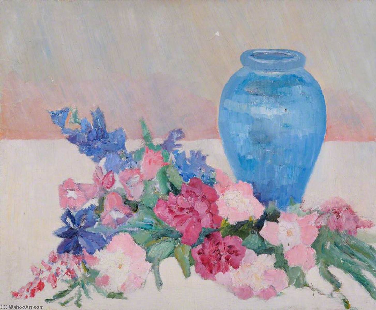 Голубая ваза акварелью