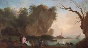Sunset View over a Bay with Figures