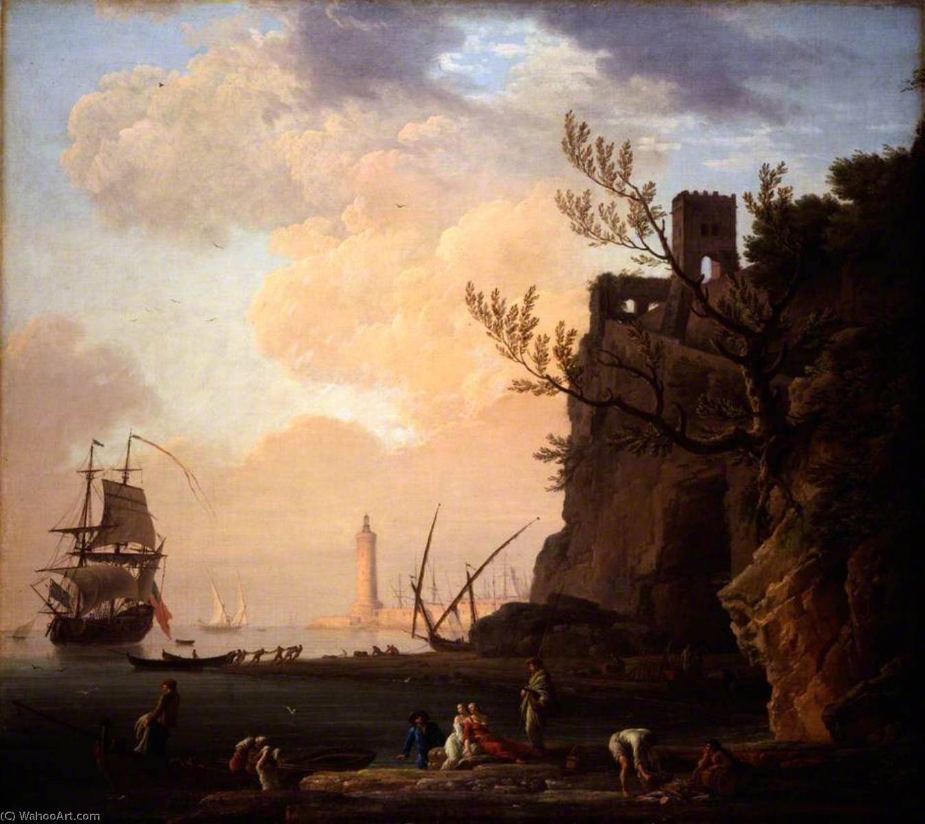 Wikioo.org - The Encyclopedia of Fine Arts - Painting, Artwork by Claude Joseph Vernet - An Italianate Harbour Scene
