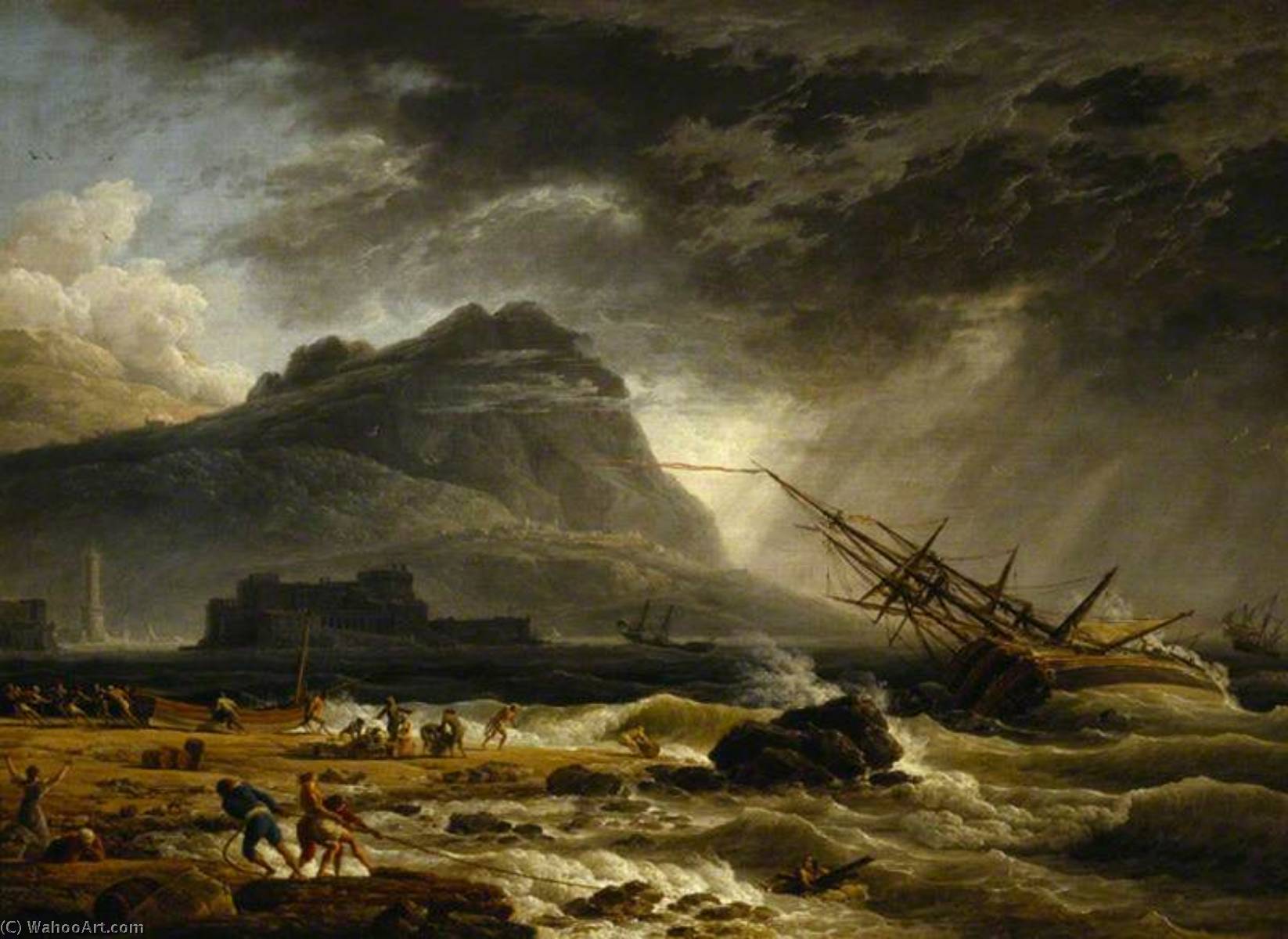Wikioo.org - The Encyclopedia of Fine Arts - Painting, Artwork by Claude Joseph Vernet - Midday A Ship Offshore, Foundering in a Storm