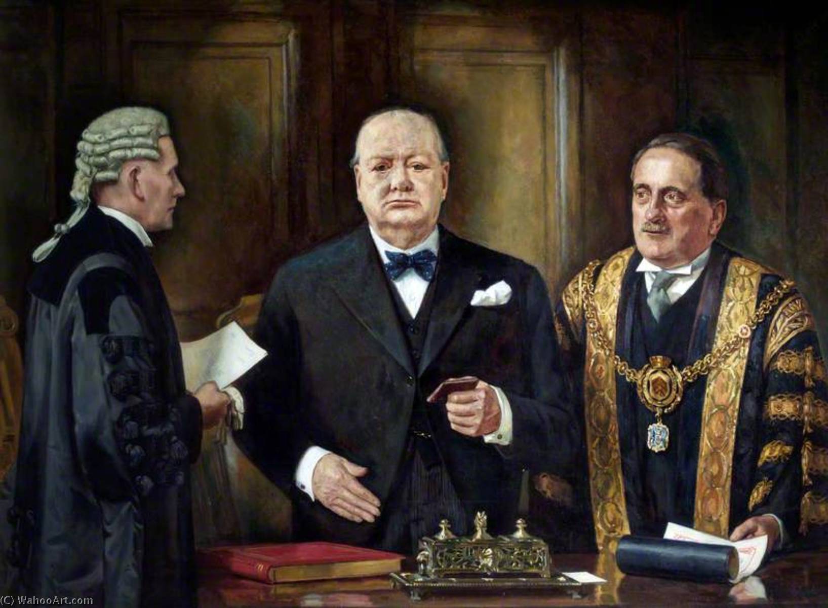 Wikioo.org - The Encyclopedia of Fine Arts - Painting, Artwork by Ivor Williams - Sir Winston Churchill Receiving the Freedom of the City of Cardiff, 16th July 1948