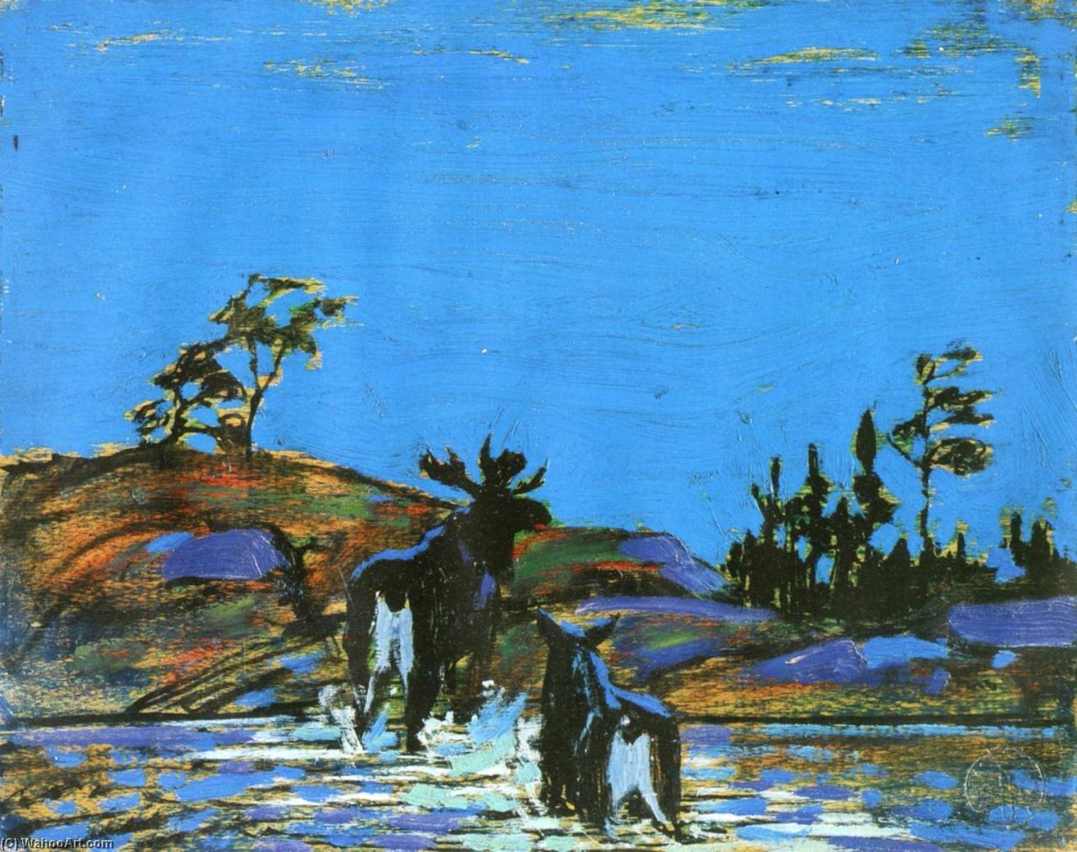 Картина тома. Moose at Night, Winter 1916 (1916-1917.01) Tom Thomson.