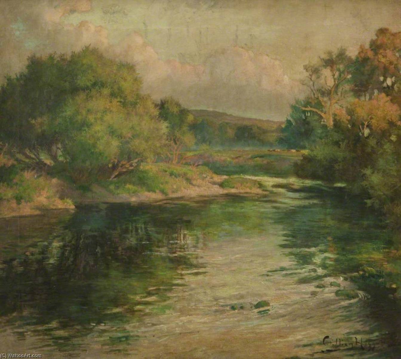 Wikioo.org - The Encyclopedia of Fine Arts - Painting, Artwork by William Hoggatt - From Green to Gold, the Lune above Caton