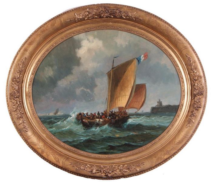 Wikioo.org - The Encyclopedia of Fine Arts - Painting, Artwork by Charles Euphrasie Kuwasseg - Barques de pêche rentrant au port par gros temps