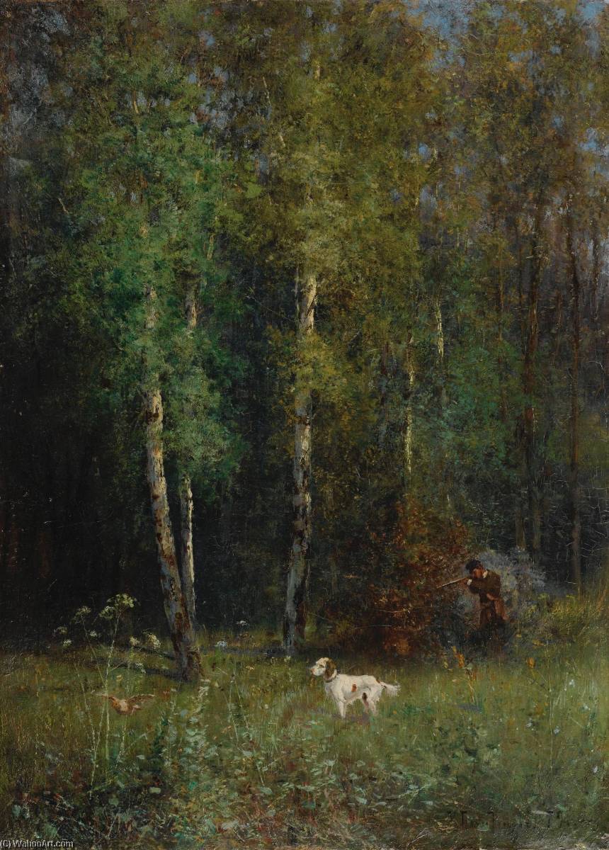 Wikioo.org - The Encyclopedia of Fine Arts - Painting, Artwork by Ivan Pavlovich Pokhitonov - Hunting in the Woods