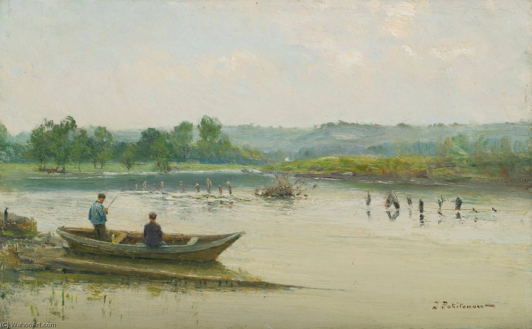 Wikioo.org - The Encyclopedia of Fine Arts - Painting, Artwork by Ivan Pavlovich Pokhitonov - Fishermen near Liège