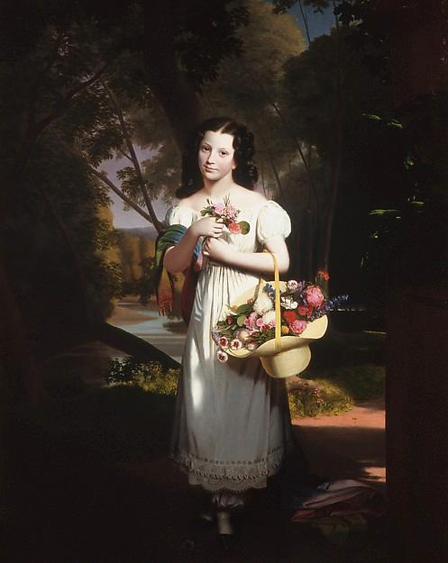 Wikioo.org - The Encyclopedia of Fine Arts - Painting, Artwork by Charles Cromwell Ingham - Little Girl with Flowers (Amelia Palmer)