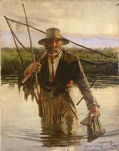 Fisherman carrying crampons