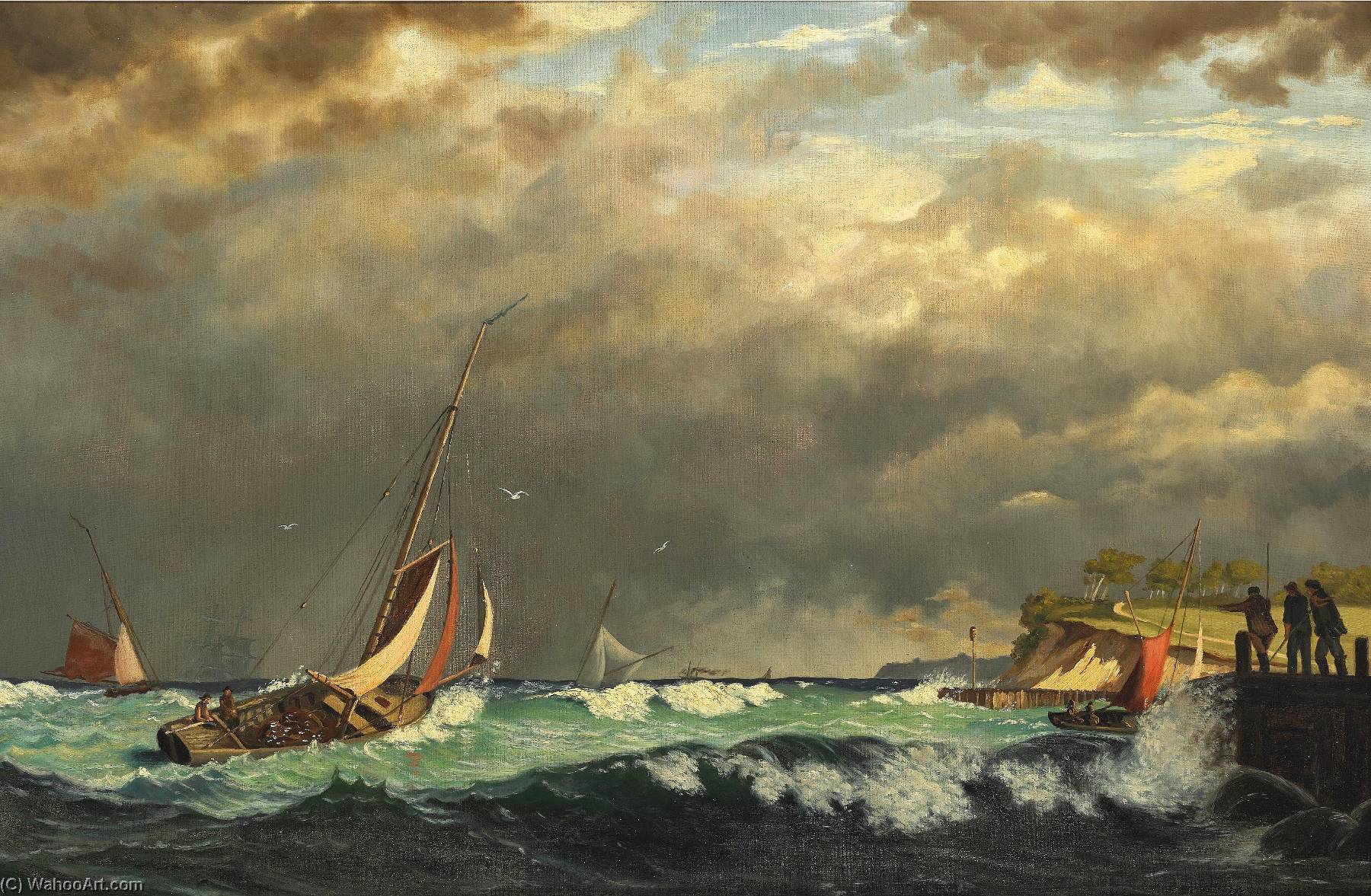 Wikioo.org - The Encyclopedia of Fine Arts - Painting, Artwork by Jens Erik Carl Rasmussen - Sailing boats off a harbour in stormy weather