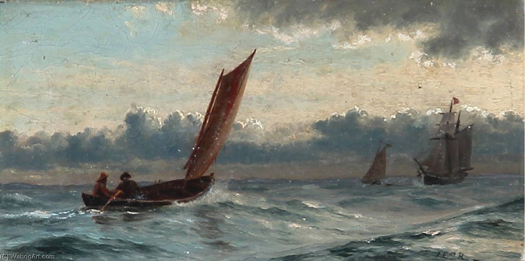 Wikioo.org - The Encyclopedia of Fine Arts - Painting, Artwork by Jens Erik Carl Rasmussen - Two fishermen in a fishing boat