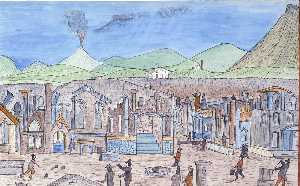 Ruins at Pompeii with Tourists