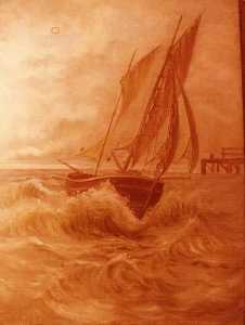 (Sailboat on Rocky Waters), (painting)