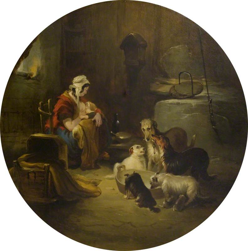 Wikioo.org - The Encyclopedia of Fine Arts - Painting, Artwork by Jennens Bettridge - Cottage Interior (after Edwin Henry Landseer)