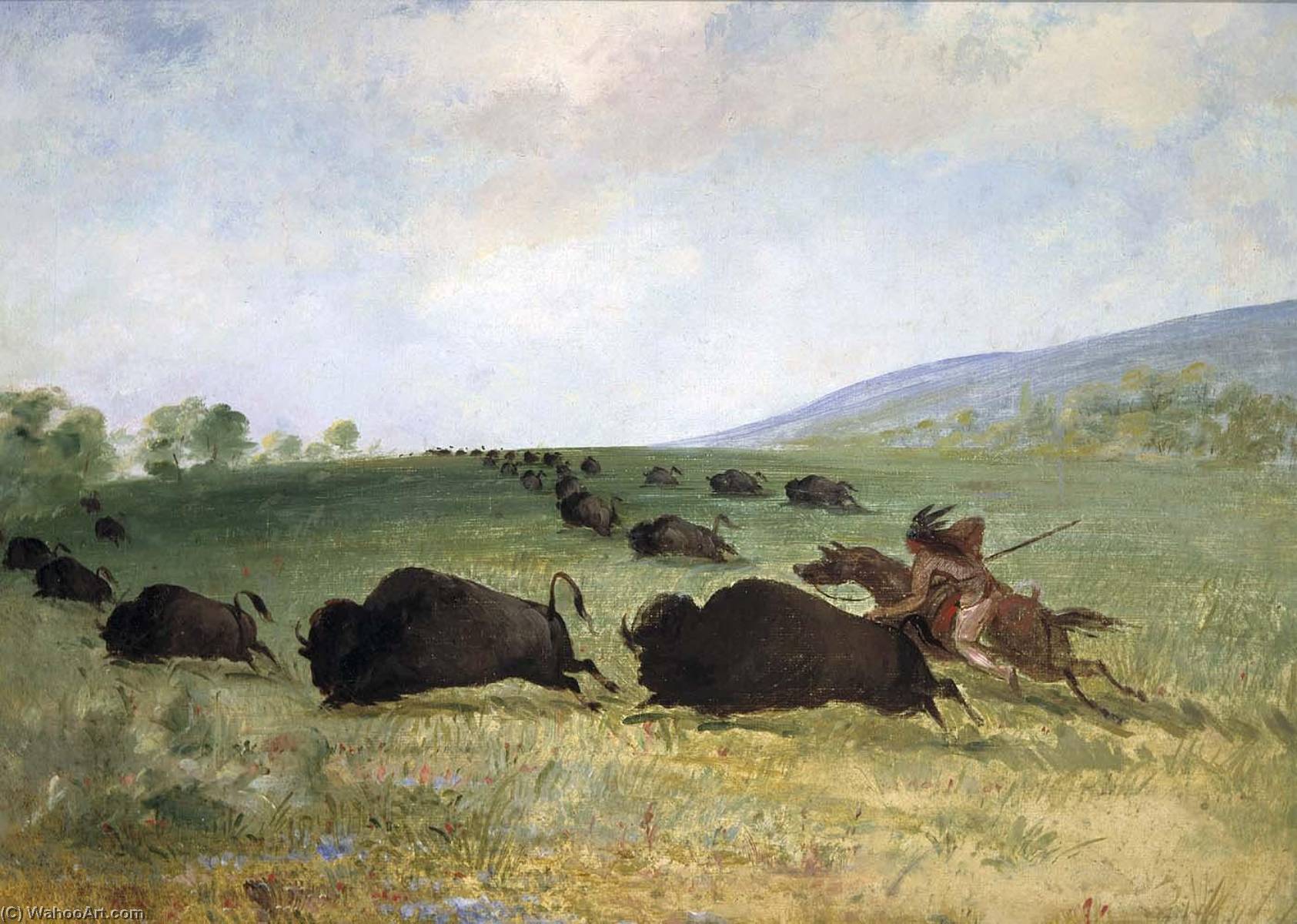 Охотились на бизонов. Картины Джорджа Кэтлина. Живопись 19 век Бизон. Охота в живописи. Охота на бизонов.