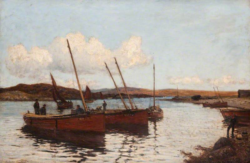Wikioo.org - The Encyclopedia of Fine Arts - Painting, Artwork by Archibald Russell Watson Allan - River Scene with Fishing Boats