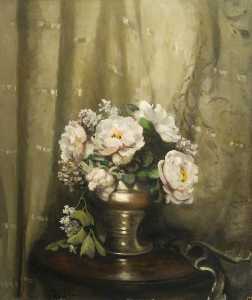 Peonies in a Silver Bowl