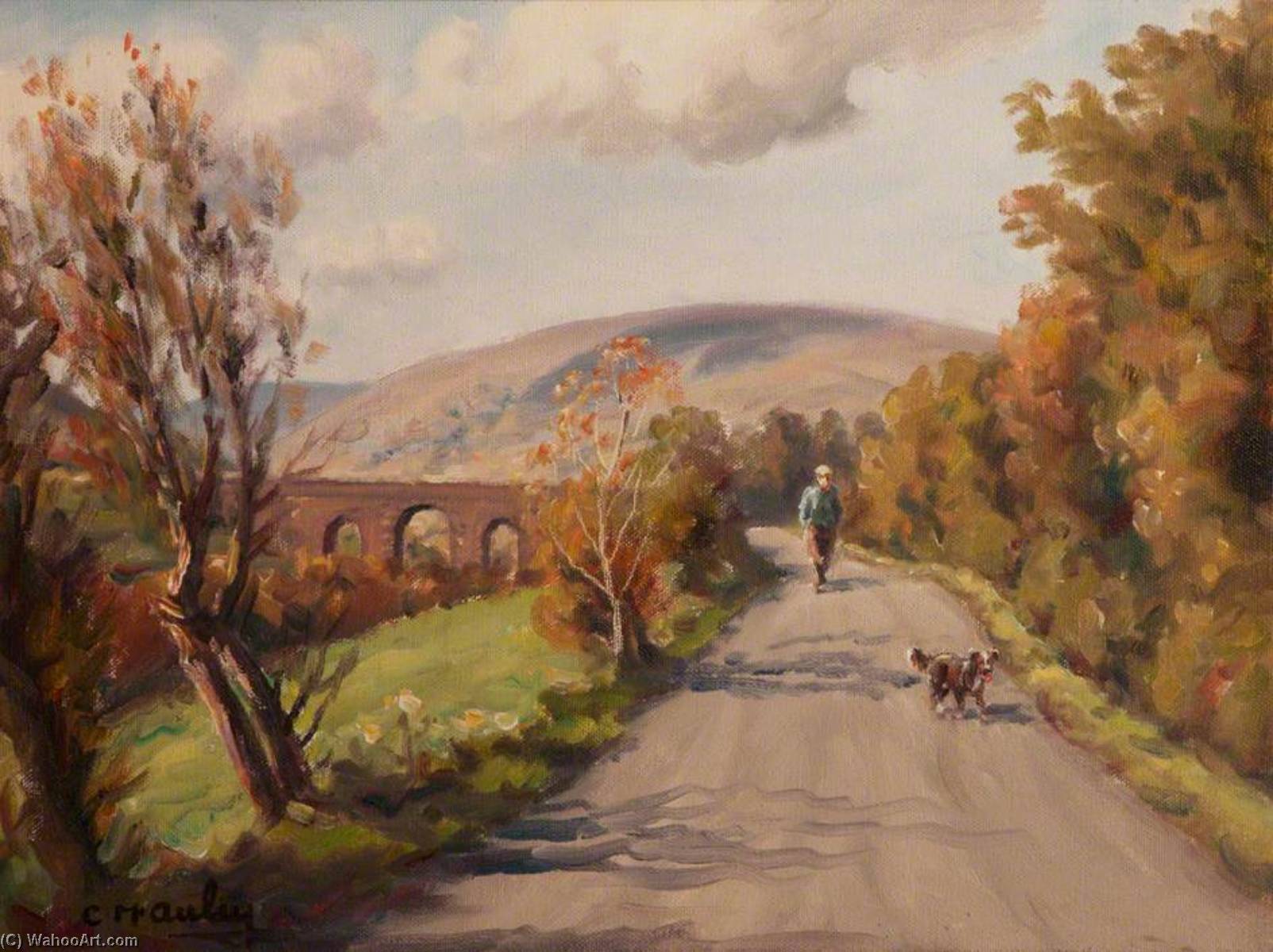 Wikioo.org - The Encyclopedia of Fine Arts - Painting, Artwork by Charles J Mcauley - Country Road with a Man and Dog