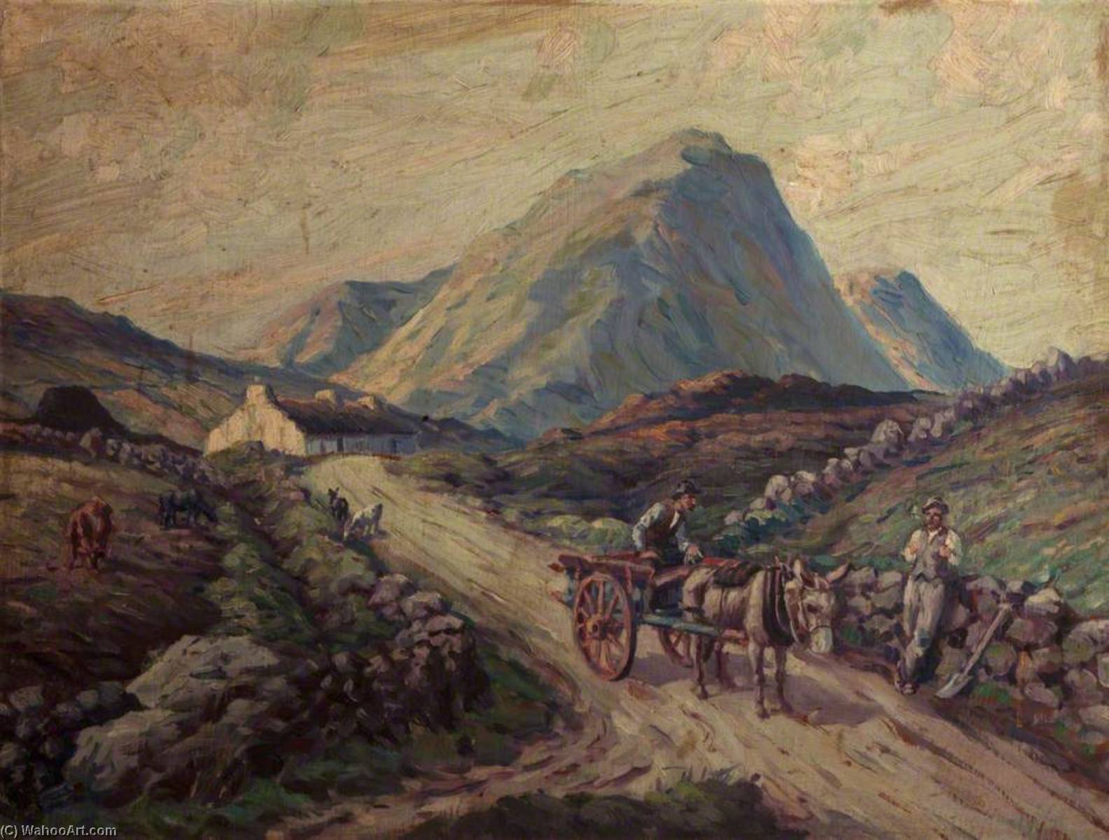 Wikioo.org - The Encyclopedia of Fine Arts - Painting, Artwork by Charles J Mcauley - Mountain Landscape with a Donkey Cart and Figures