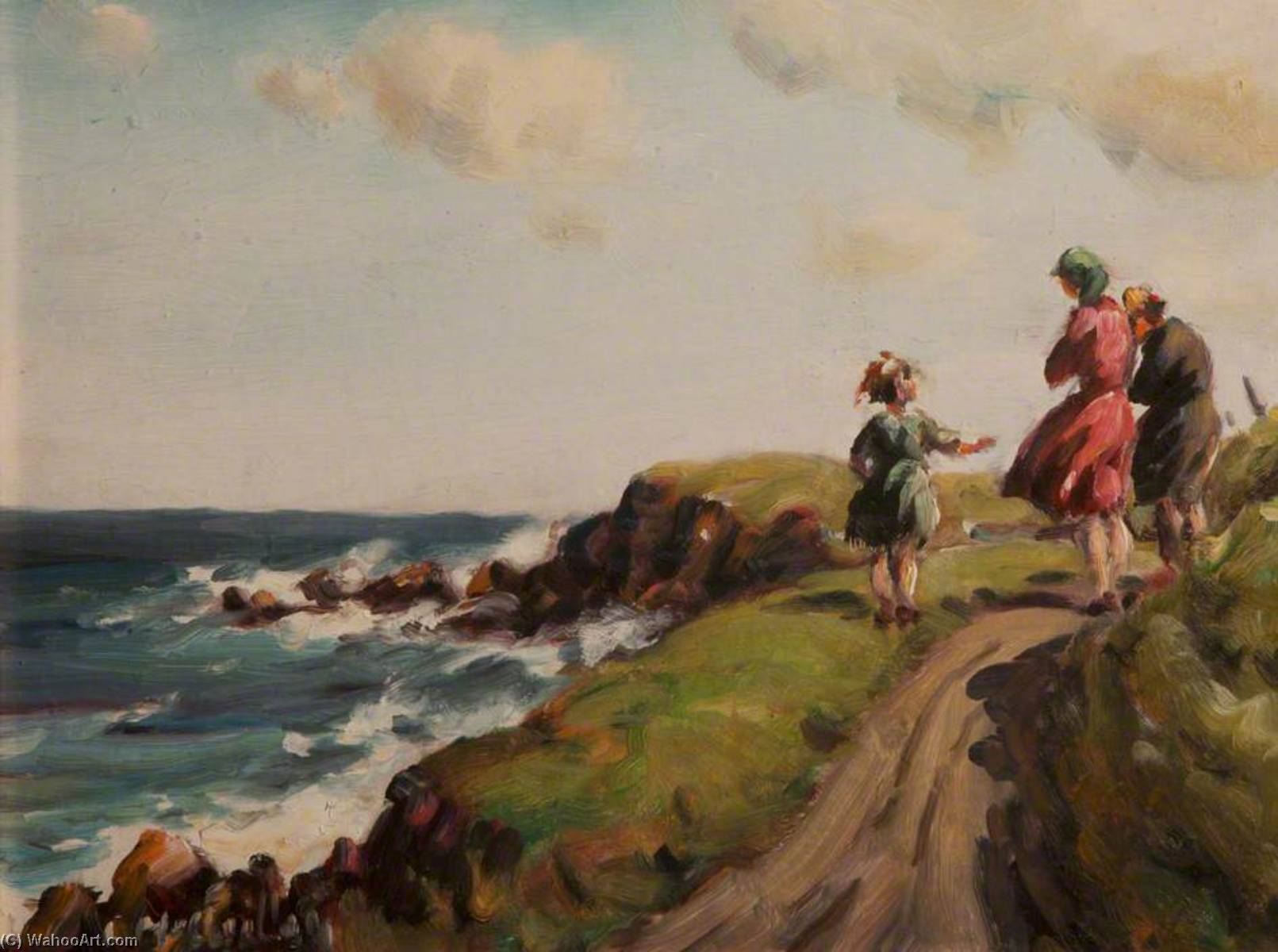 Wikioo.org - The Encyclopedia of Fine Arts - Painting, Artwork by Charles J Mcauley - Three Figures on Headland