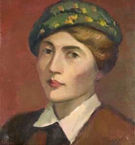Head and Shoulders Portrait of a Woman in a Green Hat