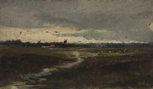 Landscape with Windmills in Distance