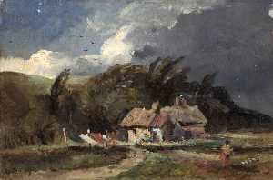 Cottage with Stormy Sky