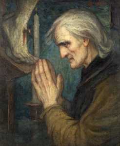 A Scottish Saint Praying at the Feet of Christ