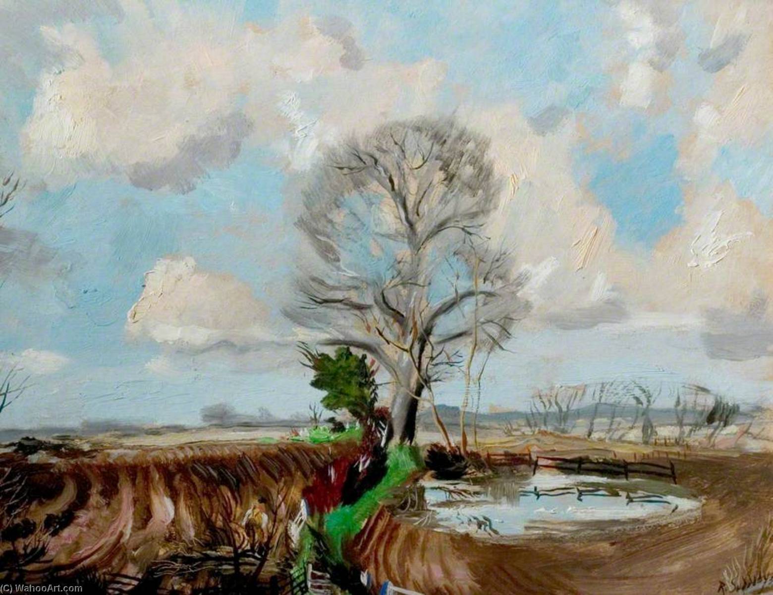 Wikioo.org - The Encyclopedia of Fine Arts - Painting, Artwork by Rowland Suddaby - Hedging at Cornard Tye, Suffolk